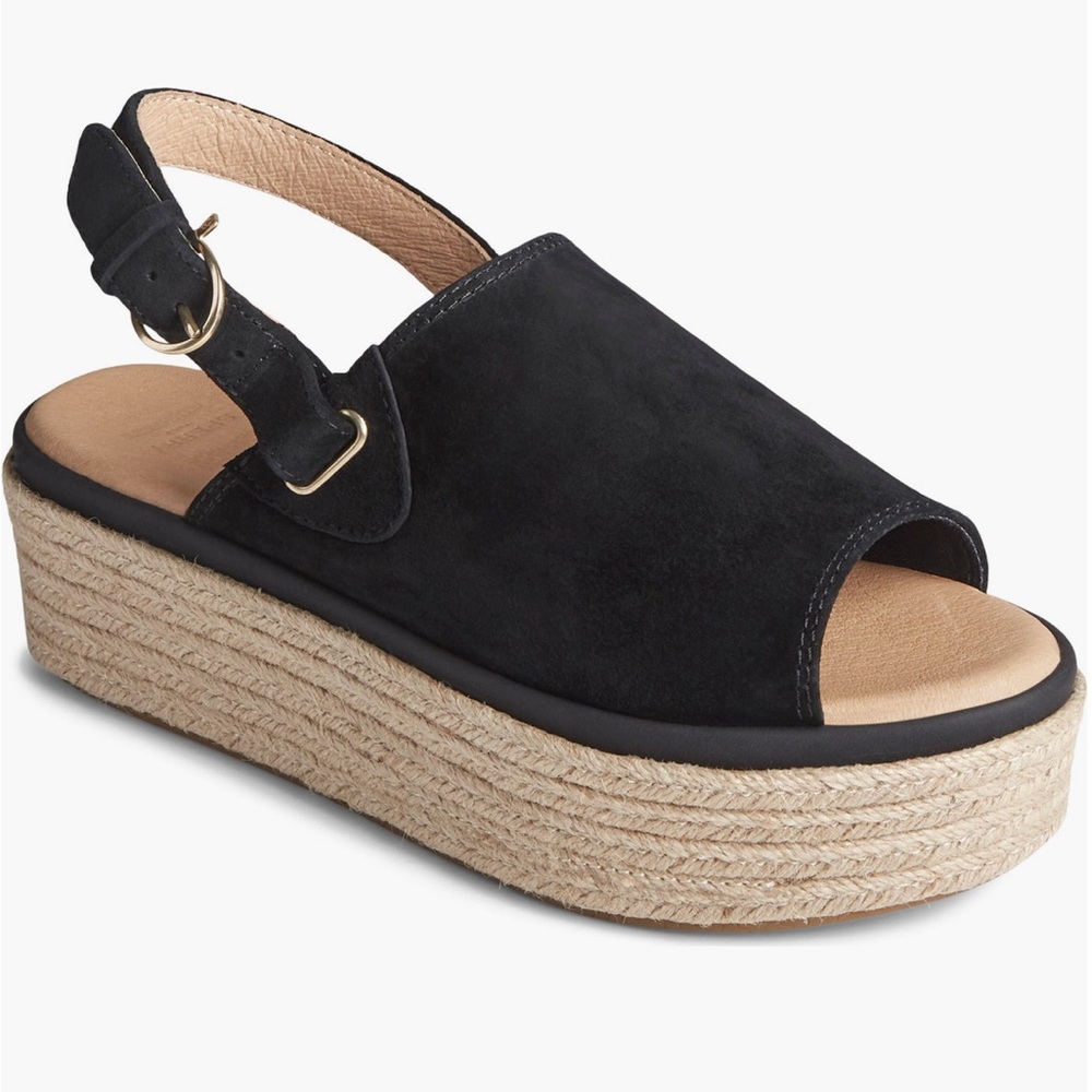 Sperry Top-Slider Black Suede Platform Sandals